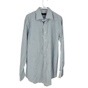Etro Men's Shirt White Blue Green Striped Button Down Long Sleeve Italy Size L